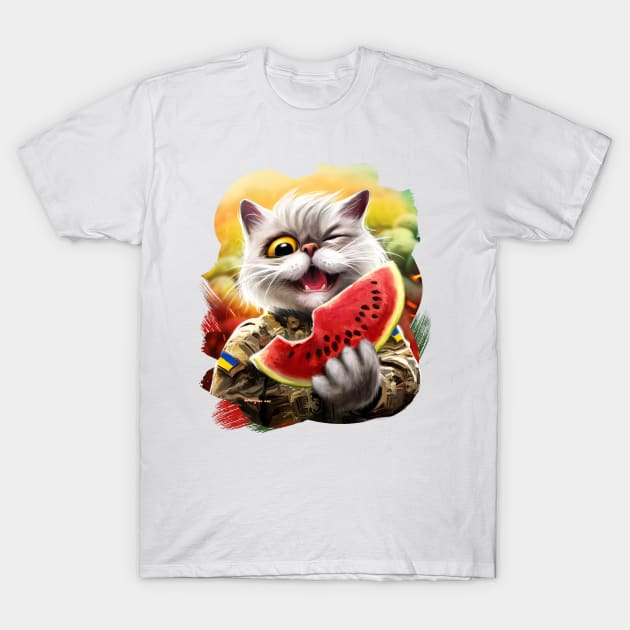 cute ukrainian cat with a watermеlon slice T-Shirt by Marysha_art